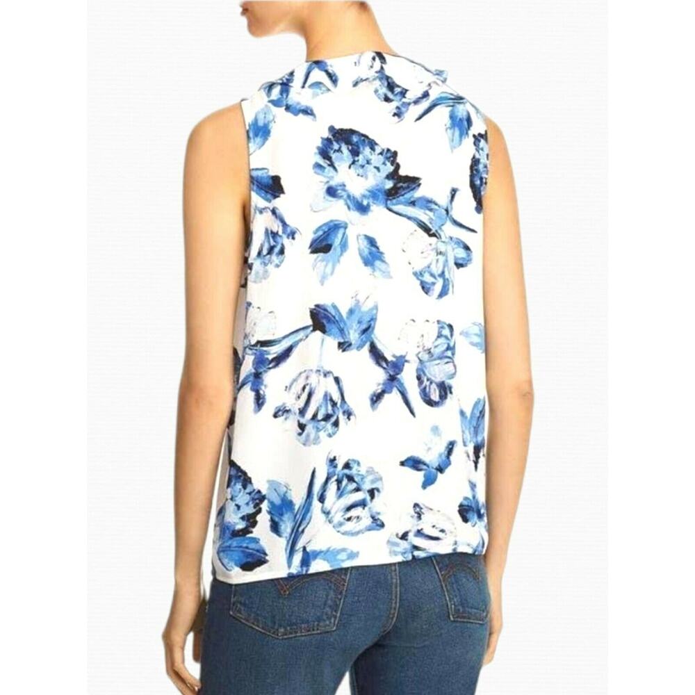 Karl Lagerfeld Blue Floral Ruffle Top M - Picture 2 of 7